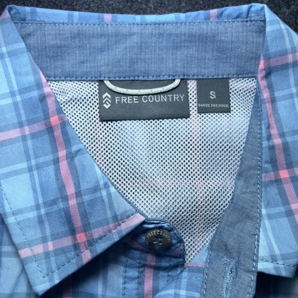 Free Country Shirt Mens S Blue NWT Excursion Yarn Dye Plaid Quick Dry Hiking - Picture 2 of 9